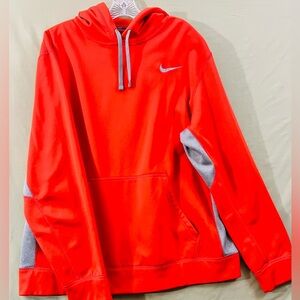 Men's Nike Therma Fit Pullover Hoodie Sweatshirt XL Orange Gray Kangaroo Pocket